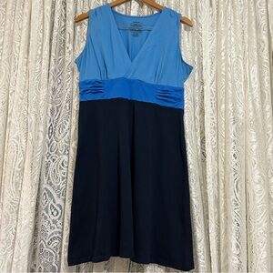 Patagonia Margot dress. Organic cotton. Sleeveless. Multi hued blue.
